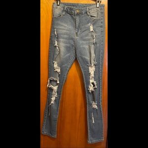 Women Distressed Blue Jeans